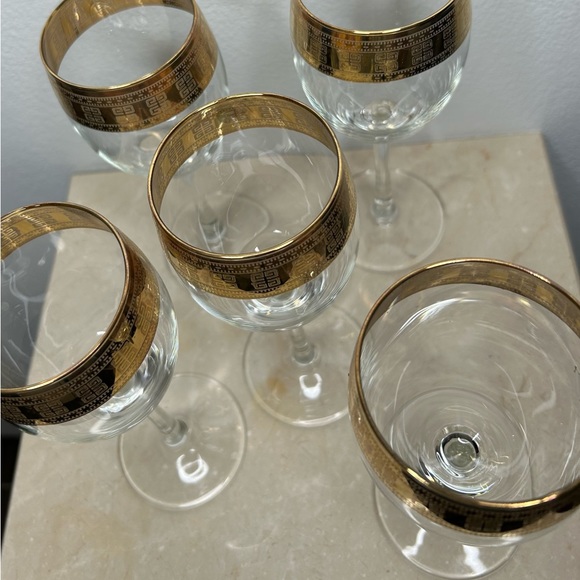 5 Gold Rimmed Greek Key Patterned Italian Lavarato a Mano J Preziosi Glasses - Picture 5 of 12